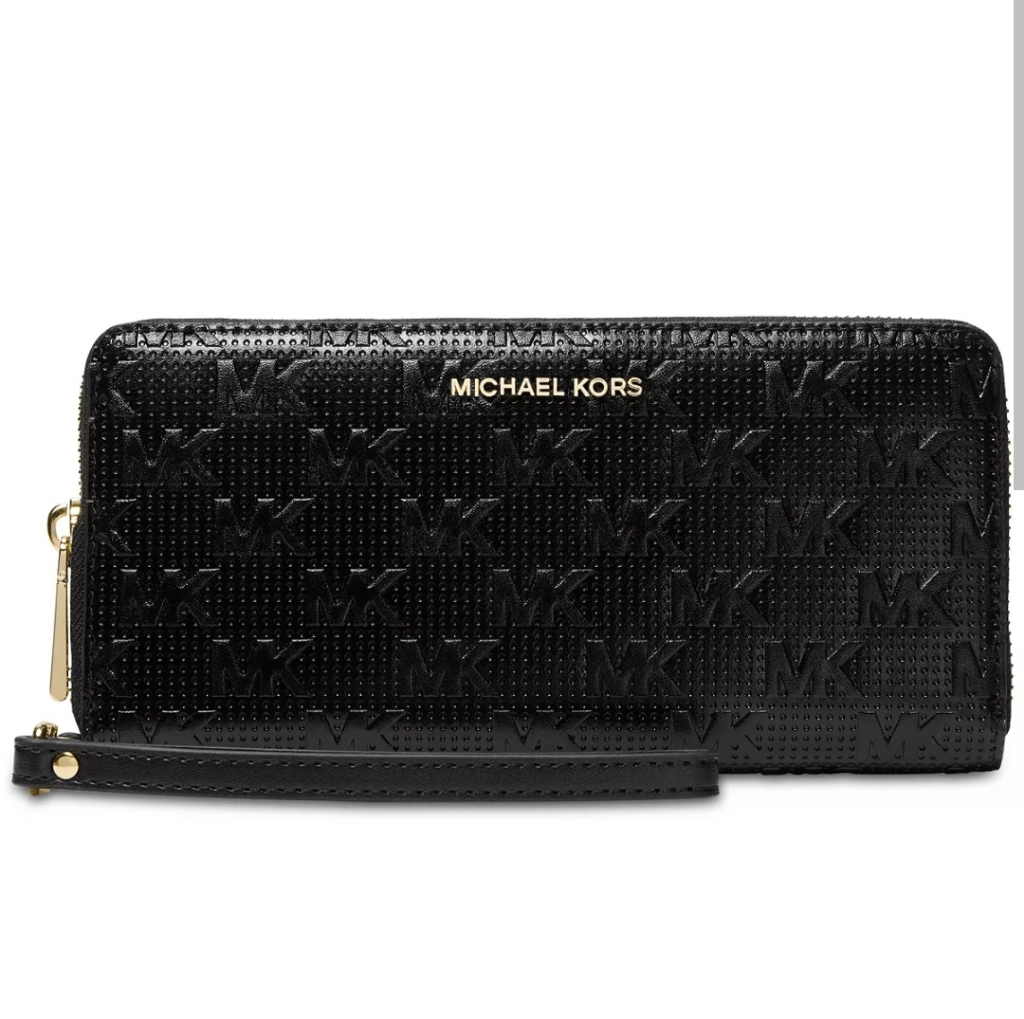 Michael Kors Jet Set Large Travel Continental Black Wallet New